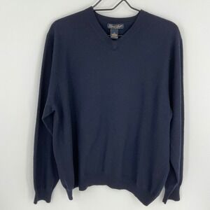Garret‎ Scott Mens Navy Blue V Neck Extra Fine Merino Wool Sweater XL